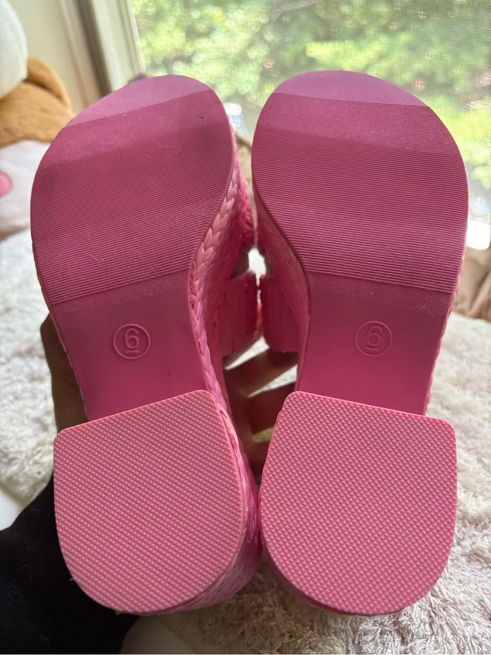 Wild Pair Hot Pink Woven Platform Slide Heels